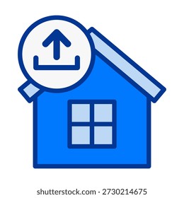 Flatkoloriertes Home-Upload-Symbol, das die Einreichung von Dateien, die Übertragung von Eigenschaftsdaten, das Hochladen von Unterkunftsdokumenten und digitale Speicheraktionen anzeigt.