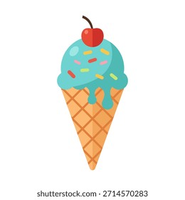 Un icono de cono de helado de color plano perfecto para postres, golosinas frías, comida de verano y menús de cafetería.