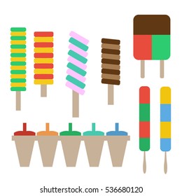 Flat colored ice cream sticks various types