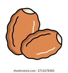 Flat colored icon of date fruits, commonly used during Ramadan, ideal for food themes, fasting designs, and Islamic celebration graphics.