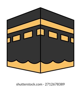 Icono plano de color que representa la Kaaba, que representa el Hayy, la Umrah y los temas sagrados de adoración islámica.