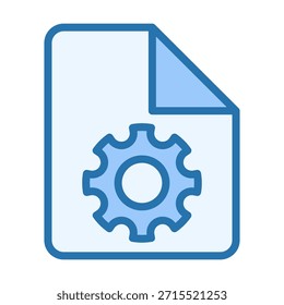 Icono plano de color de un archivo con un engranaje, ideal para Configuraciones, tareas de configuración y ajustes del sistema.