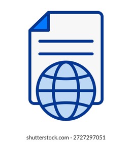Icono de color plano de un archivo con un globo terráqueo, ideal para documentos globales, contenido internacional y acceso a archivos en todo el mundo.