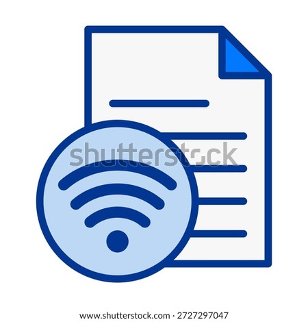 Flat colored icon of a file with WiFi signal, perfect for wireless access, online documents, and network connectivity.