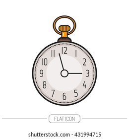 Flat colored icon pocket watch isolated on white background. Vector