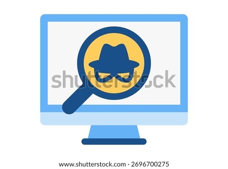 Flat colored icon representing fraud detection, online monitoring, and financial safety system.
