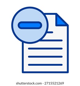 Icono de color plano que muestra un archivo con una marca de eliminación, ideal para tareas de limpieza de archivos, eliminación de documentos y eliminación de datos.