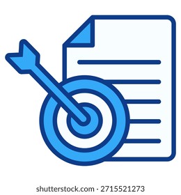 Icono de color plano que muestra un archivo con un símbolo de destino, ideal para tareas de precisión, seguimiento de objetivos y acciones de archivo enfocadas.