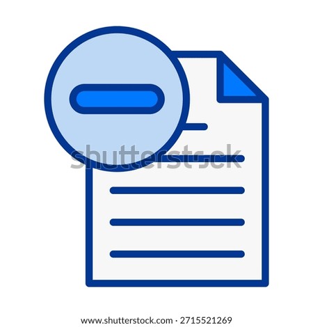 Flat colored icon showing a file with a remove mark, ideal for file cleanup, document removal, and data clearing tasks.