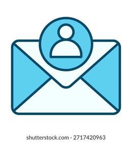 Flat colored icon showing user person with email symbol for message contact and communication.