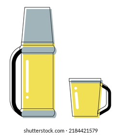 Flat colored icon of the thermos and mug