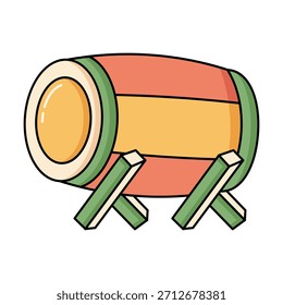 Icono plano de color de un tambor bedug tradicional, utilizado en la cultura islámica para anuncios y celebraciones como Ramadán y Eid.