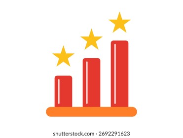 Flache farbige Illustration eines Ranking-Diagramms mit Sternen, das die SEO-Performance, Bewertung und Verbesserung der Suchreihenfolge darstellt.