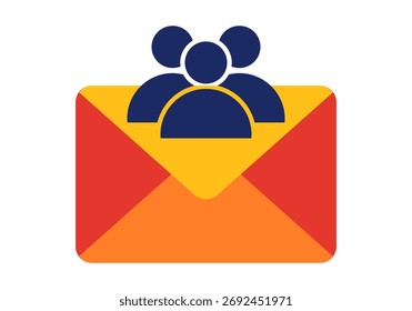 Flache Illustration mit Teilnehmerliste und Person, die E-Mail-Marketing, Kundenverbindung und digitale Zielgruppe darstellt.