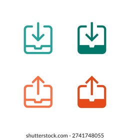 Flat Colored Inbox and Outbox Icon Set for Email and Messaging Interface
