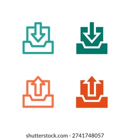 Flat Colored Inbox and Outbox Icon Set for Email and Messaging Interface
