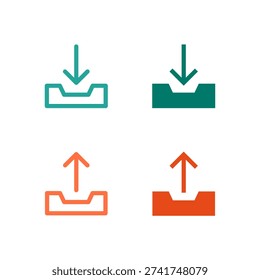 Flat Colored Inbox and Outbox Icon Set for Email and Messaging Interface