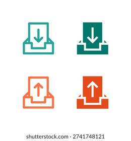 Flat Colored Inbox and Outbox Icon Set for Email and Messaging Interface