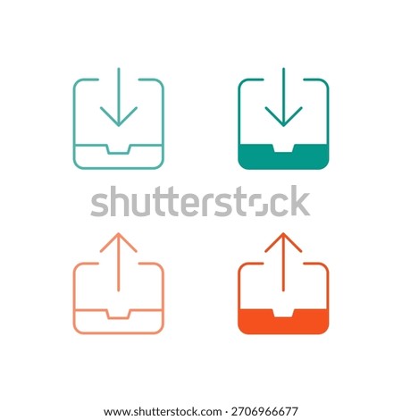 Flat Colored Inbox and Outbox Icon Set in Outline and Solid Style for Email Communication and Message Management