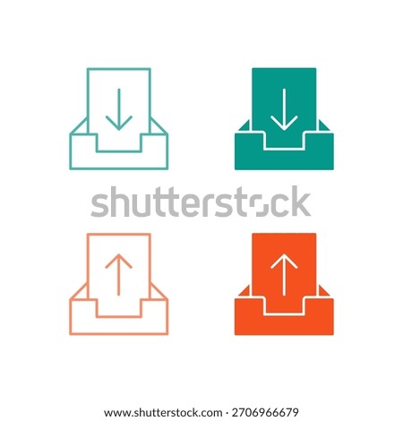 Flat Colored Inbox and Outbox Icon Set in Outline and Solid Style for Email Communication and Message Management