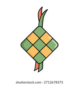 Icono de ketupat de color plano que simboliza las tradiciones de Eid, perfecto para diseños festivos, temas de vacaciones y obras de arte culturales islámicas.
