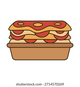 Un icono de la lasaña de color plano ideal para la cocina italiana, platos de pasta al horno, comidas de restaurante y temas de comida de confort.