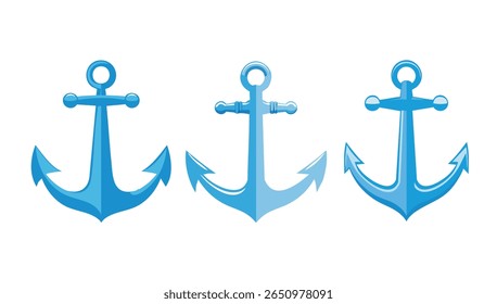 Flacher, hellblauer Anker. Flaches Vektordesign. weißer Hintergrund.