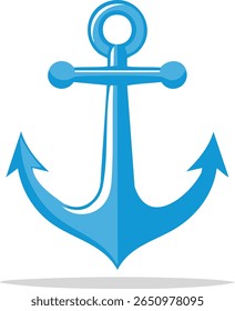 Flat colored light blue anchor. Flat vector design. white background.