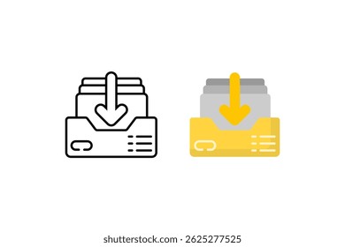 Flat colored and line download folder icon suitable for digital content, software, files, downloads, storage, settings, presentation design, technology projects.