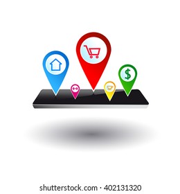 Flat colored location icon on black device