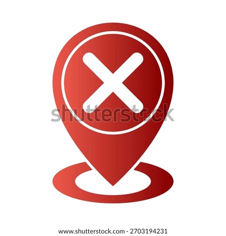 Flat colored location pin with cancel cross mark, perfect for map apps and GPS navigation.