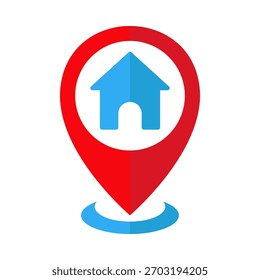 Pino de localização de cor plana com símbolo doméstico, perfeito para navegação de mapas, viagens e projetos imobiliários.