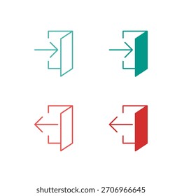 Flat Colored Login and Logout Icon Set in Outline and Solid Style for User Session and Authentication Control
