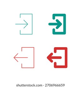Flat Colored Login and Logout Icon Set in Outline and Solid Style for User Session and Authentication Control