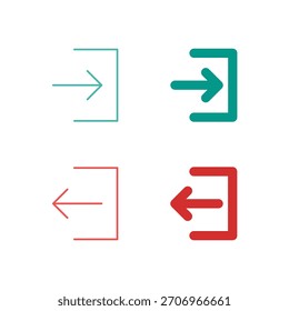 Flat Colored Login and Logout Icon Set in Outline and Solid Style for User Session and Authentication Control