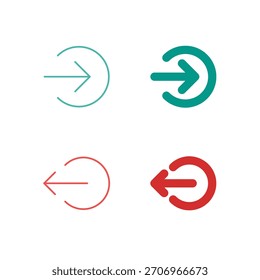 Flat Colored Login and Logout Icon Set in Outline and Solid Style for User Session and Authentication Control