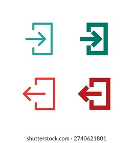 Flat Colored Login and Logout Icon Set for Mobile System Interface