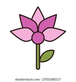 Um ícone de lótus de cor plana com pétalas simétricas suaves, perfeito para spa, bem-estar, temas de meditação, marca elegante e desenhos decorativos modernos.