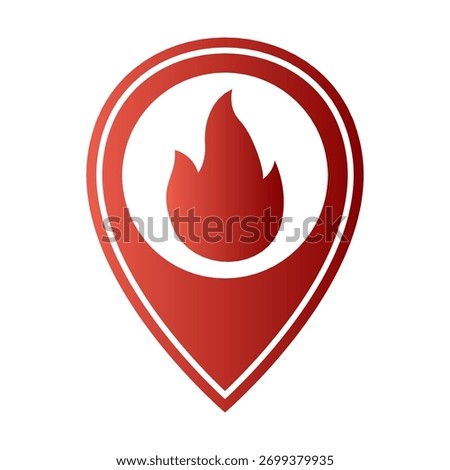 Flat colored map pin with fire flame icon, ideal for energy, hotspot, heat map, and alert navigation design elements.