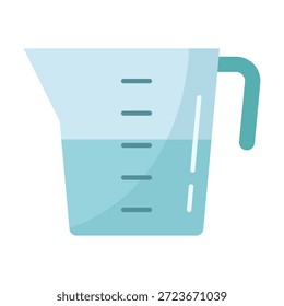 Icono de taza medidora de color plano que ilustra la medición de ingredientes para hornear y cocinar. Ideal para libros de recetas e imágenes relacionadas con la comida.