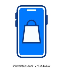 Icono de compras móviles de color plano que representa la actividad de comercio electrónico basada en teléfonos inteligentes.