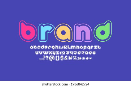 Flat colored modern alphabet, rounded bright font, trendy letters and numbers with contour, vector illustration 10EPS
