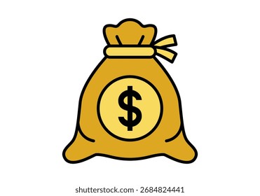 Vector de bolso de dinero de color plano, que representa la riqueza, las finanzas y la inversión.