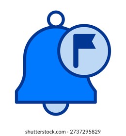 Flat colored notification bell combined with a flag symbol, suitable for important alerts, priority notifications, task marking, and organized digital interfaces.