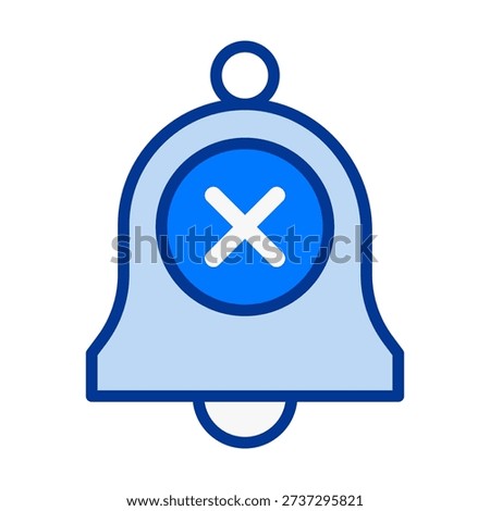 Flat colored notification bell combined with a delete symbol, designed for removal alerts, content management actions, and organized digital interface layouts.