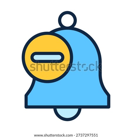 Flat colored notification bell combined with a remove symbol, designed for clearing alerts, deleting notifications, managing inboxes, and clean digital interface layouts.