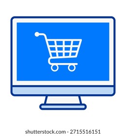 Ícone de compras on-line de cor plana representando compras digitais e varejo na Internet.