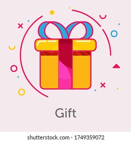 Icono de regalo de estilo de contorno de color plano. Se puede usar para banners, afiches, postales, presentaciones y web.