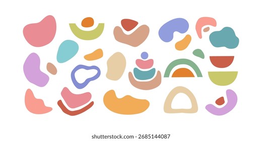 Flat colored pastel boho abstract shapes bundle. Great for posters, branding, minimalist design, and aesthetic wall decor.