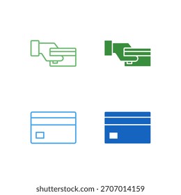 Flat Colored Payment and Credit Card Icon Set in Outline and Solid Style for Financial Transactions and E-commerce